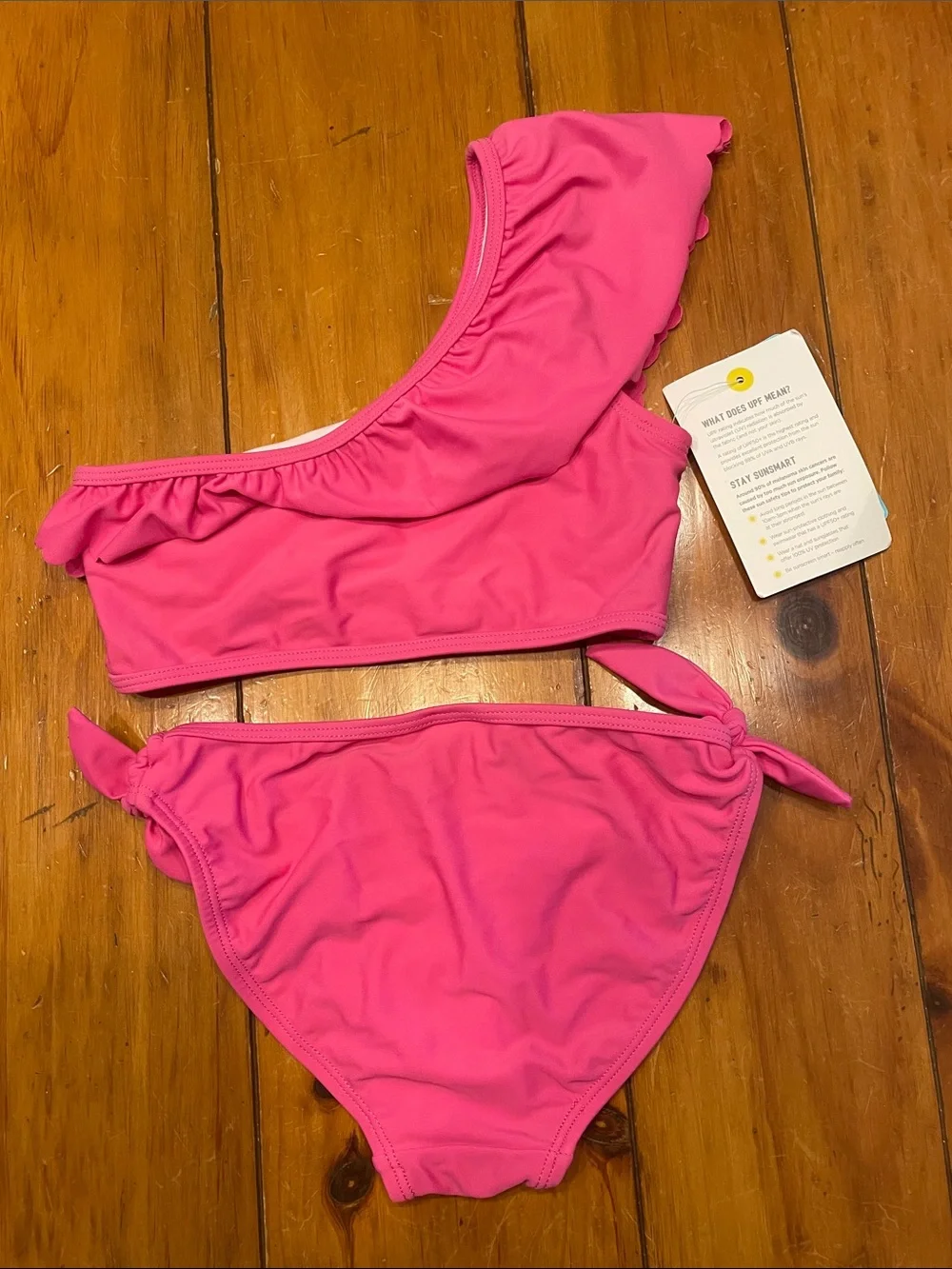 Snapper Rock Girls One-Shoulder Ruffle Bikini - Bright Pink